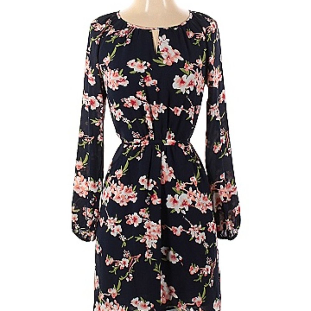 Fleur Bleue Navy Long Sleeved Floral Dress